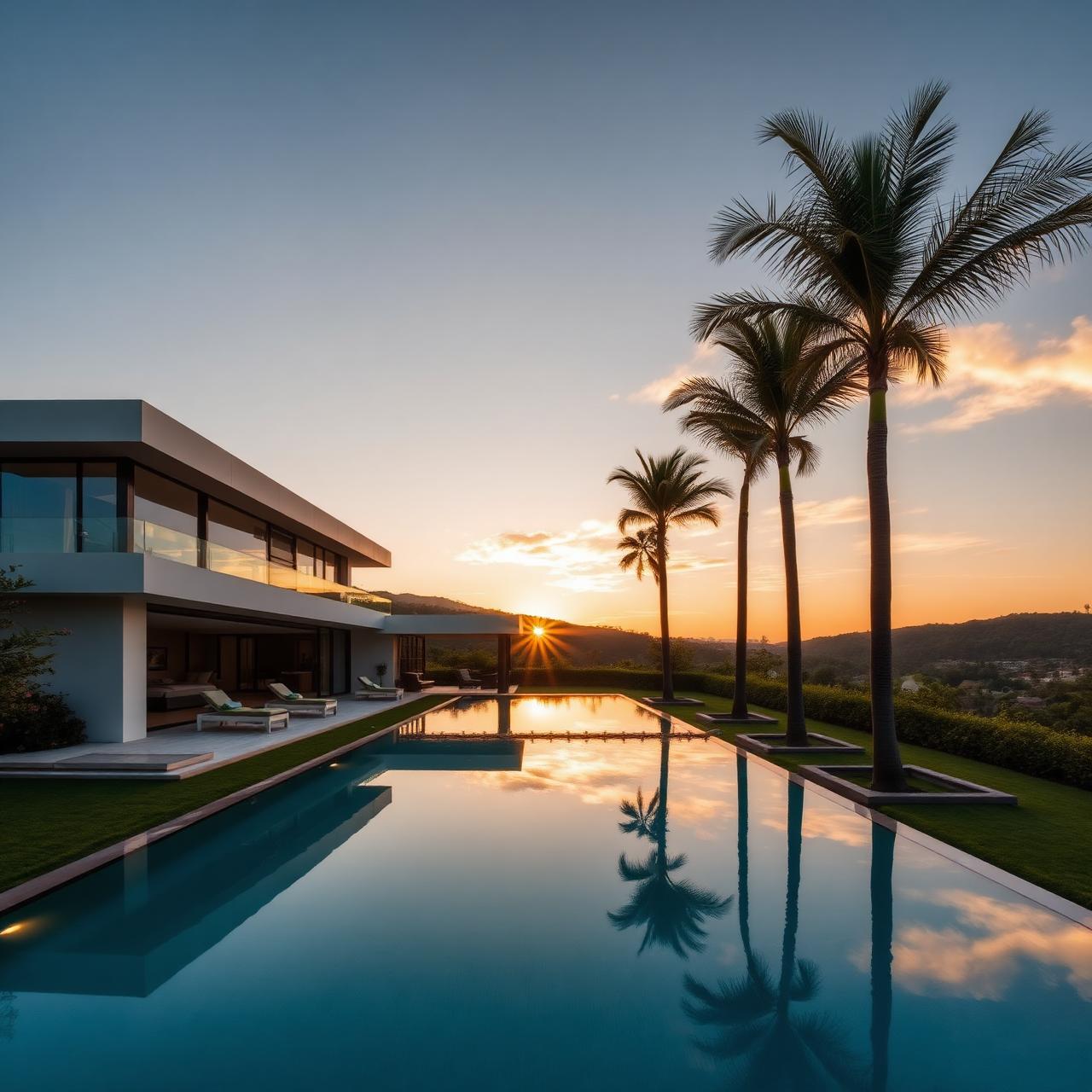 Villa de renta corta luxury al atardecer
